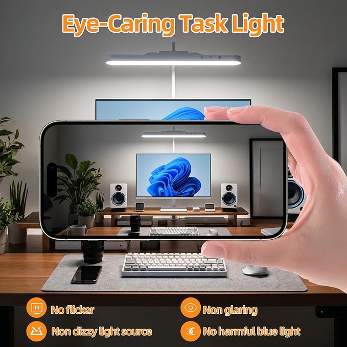 ShineTech Rechargeable LED Desk Lamp for Home Office, Magnetic Cordless Clip On Desk Light with Clamp, 3 Color Modes & Stepless Dimming, Eye-Caring Gooseneck Lamp for Reading, Study, White
