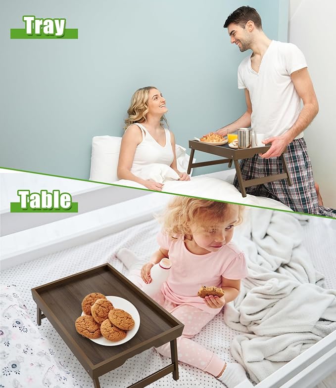 Artmalle Bed Tray Table Folding Legs with Handles Groove Breakfast Food Tray for Sofa, Bed, Eating, Drawing, Platters Serving Lap Desk Snack Tray (Brown Medium)