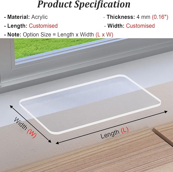 Acrylic Window Sill Led Shelf Extender for Plants, Clear Keyboard Desk Table Extension Tray No Drilling, Universal No DAMA Window Extension (LxW 65x15cm (25 5/8inx5 7/8in))