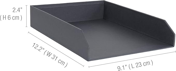 Bigso Hakan Letter Trays - Stackable Paper Tray Organizer with Stable Rubber Feet for A4 or Letter Size Documents - 9.1 in x 12.2 in x 2.4 in - Pack of 2 - Dark Grey