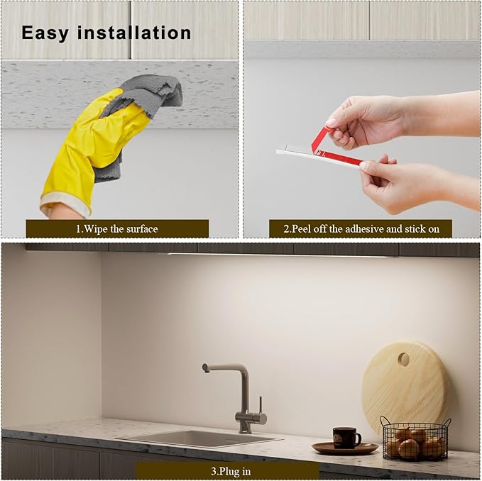 Under Cabinet Light with Hand Wave 40 inch 1090lm,2-Pack Under Cabinet Lighting Plug in,3 Colors Undercabinet Lights for Kitchen,Stick on LED Under Counter Lights for Cabinet,Desk,Shelf