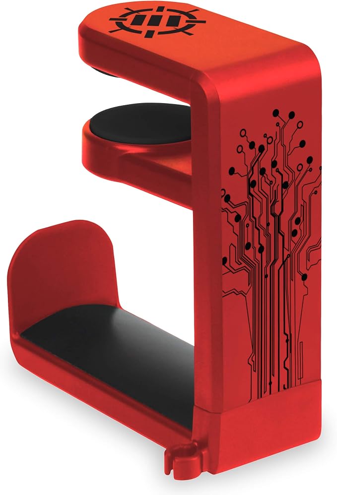 ENHANCE PC Gaming Headphone Holder - Desk Headphone Hanger Esports Headset Holder with Adjustable 360 Rotation, Under Desk Hook Clamp, Universal Fit - Built in Cable Clip Organizer - Red