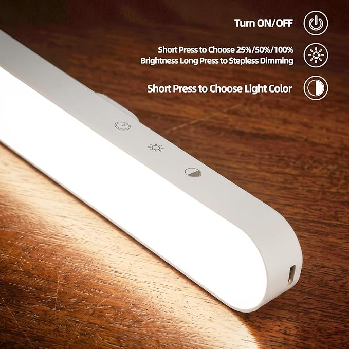 ShineTech Rechargeable LED Desk Lamp for Home Office, Magnetic Cordless Clip On Desk Light with Clamp, 3 Color Modes & Stepless Dimming, Eye-Caring Gooseneck Lamp for Reading, Study, White