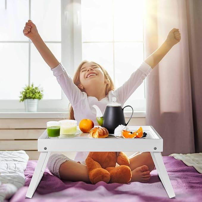 RRX Bed Tray Table with Folding Legs, Breakfast in Bed Tray (1, White) | Bed Trays for Folding Table Eating, Kitchen Serving, Food, Sofa, Snacking or Working, Laptop Desk Dinner, Snack Tray