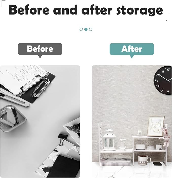 MASAKA B&W - Kawaii Storage Desktop Organizer for Your Desk Space, Double H Plants Display Shelf, Home Office Storage Rack Adjustable Stackable for Office, Dormitory (White*09)