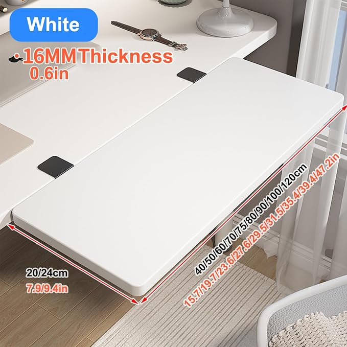 Ergonomic Desk Extender Tray, Clamp-on Kitchen & Office Table Extension, Computer Armrest Stand, Gap Rack for Home & Workspace, Enhance Comfort & Productivity White L31.5*W9.4in