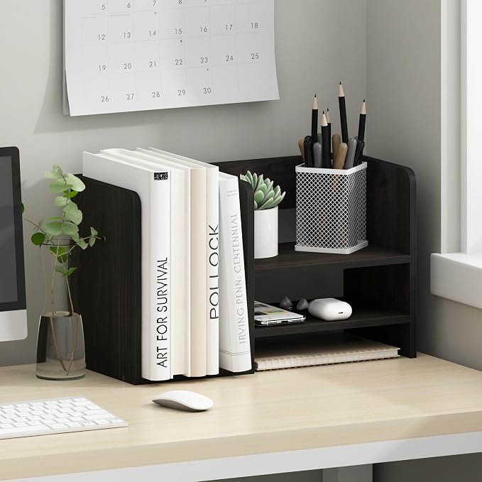 Furinno Hermite Wood Desktop Book and Home Office Supplies Storage Organizer, Espresso