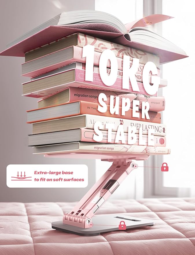 LISEN Tablet Stand for iPad Stand Holder Desk, Foldable eBook Readers Desk Accessories Fits Kindle 4-15.9" Pink
