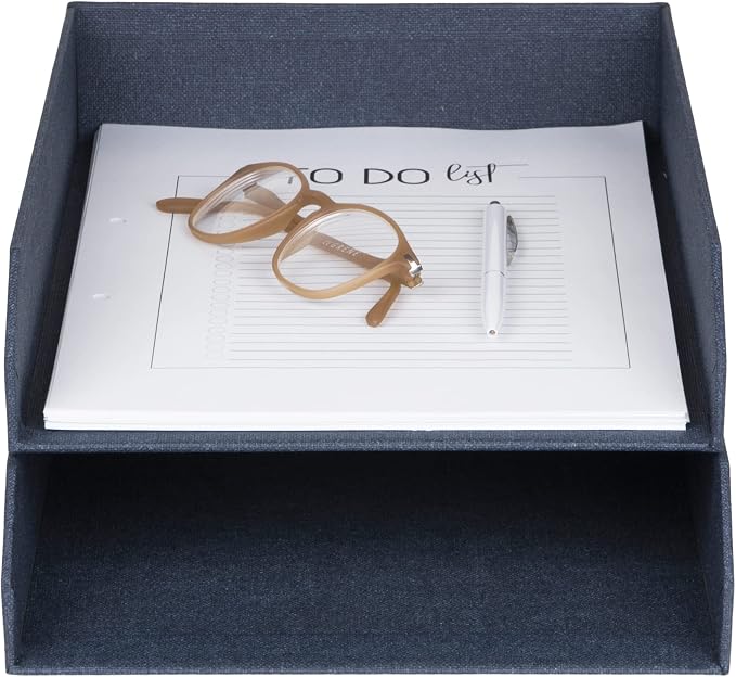 Bigso Box of Sweden Hakan Canvas Letter Trays - Pack of 2 - Desk Paper Organizer Tray with Stable Rubber Feet for A4 or Letter Size Documents - 9.1in x 12.2in x 2.4in - Blue