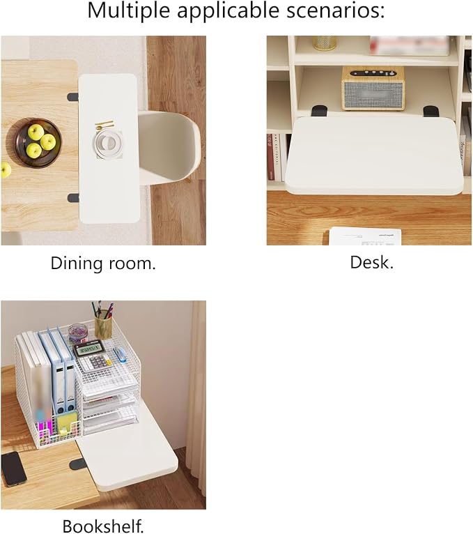 Ergonomic Clamp on Desk Extender Tray for Bookshelf, Dining Table 90° Foldable Table Extender for Desk Office Desk Extension(White,90 * 20cm)