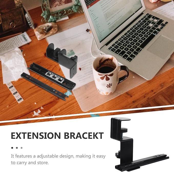 SUPVOX Desktop Extension Board Bracket with Adjustable Sliding Rails, 2pcs Computer Desk Extender Support Stand for Keyboard and Workspace Expansion, Foldable Shelf for Office and Home