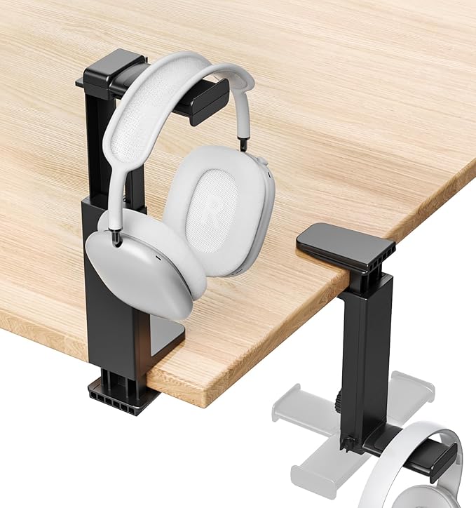 Headphone Stand & Hanger for Desk, 2 in 1 Above & Under Desk Gaming Headset Holder Mount with Height Adjustable & Rotating Clamp, Dual-sided Anti-slip Pad Earphone Rack with Cable Clip Headphone Cases