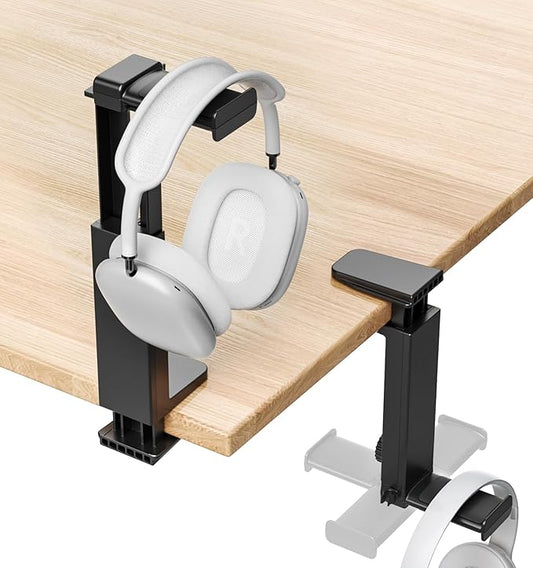 Headphone Stand & Hanger for Desk, 2 in 1 Above & Under Desk Gaming Headset Holder Mount with Height Adjustable & Rotating Clamp, Dual-sided Anti-slip Pad Earphone Rack with Cable Clip Headphone Cases