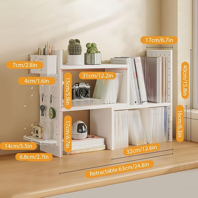 Corner Desktop Bookshelf, Multipurpose Desk Organizer Shelves with Pegboard, Countertop Display Rack for Home Office Dorm
