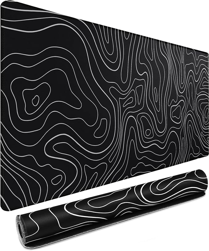 Mousepad, 31.5 x 15.7 in Large Gaming Mouse Pad with Stitched Edge, Extended Desk Mat with Non-Slip Rubber Base Water Resist Keyboard Pad for Office Game Home XXL, Black White Lines