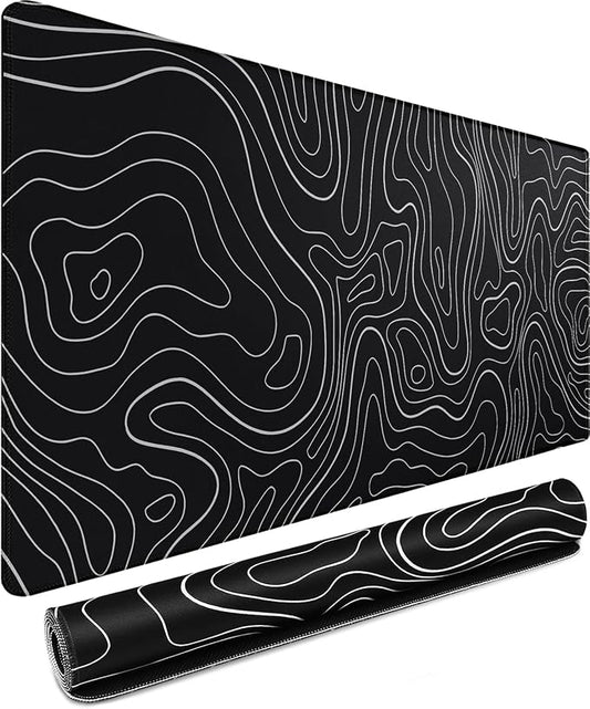 Mousepad, 31.5 x 15.7 in Large Gaming Mouse Pad with Stitched Edge, Extended Desk Mat with Non-Slip Rubber Base Water Resist Keyboard Pad for Office Game Home XXL, Black White Lines