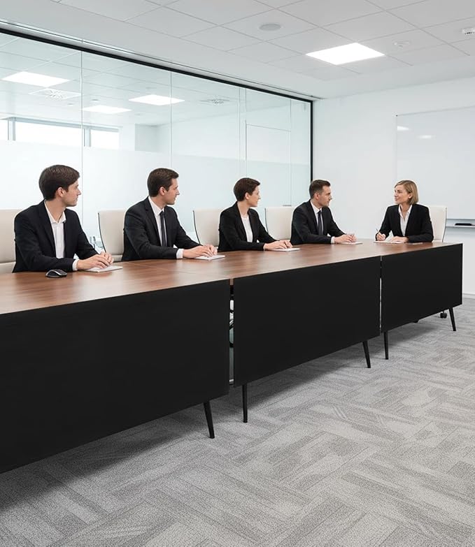 Under Desk Privacy Panel with Table Cable Management, 60 Inch Desk Skirt Modesty Desk Panel with Self-Gripping Straps for Office Home, Premium Silver-Plated Interior to Provide Better Privacy