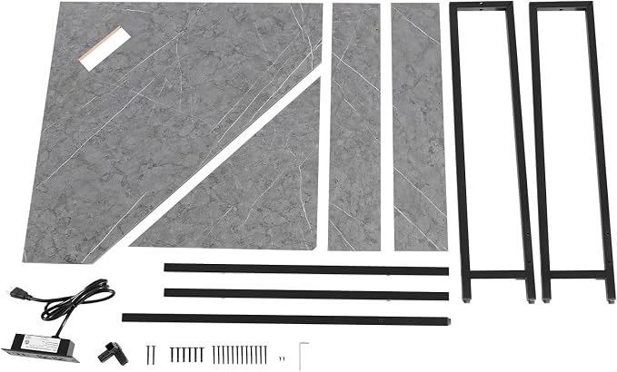 Corner Desk with Outlets and USB Ports, 26.77x26.77x29.53in Triangle Desk with Storage for Home Office, Workstation, Living Room, Bedroom, Small Space (Grey)