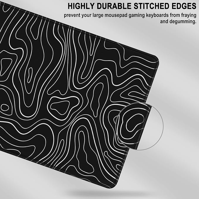 Mousepad, 31.5 x 15.7 in Large Gaming Mouse Pad with Stitched Edge, Extended Desk Mat with Non-Slip Rubber Base Water Resist Keyboard Pad for Office Game Home XXL, Black White Lines