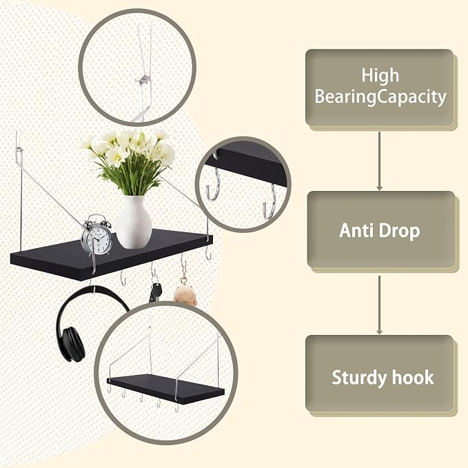 3-Pack Cubicle Shelf For Fabric Walls With Hooks：12x6.0in Black Wooden Cubicle Shelf Hanging Organizer Silver shelves Accessories Office Stylish Ations cubical Decorations For Women Desk work storage