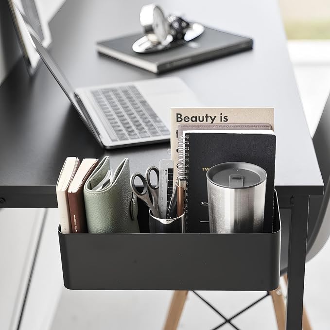 No Drill Desk Side Storage,Hanging Organizer,Clamp on Table Basket,Minimalist,Metal material,To Store Office Accessories, Gaming Devices,Storage for Office & Home,Black