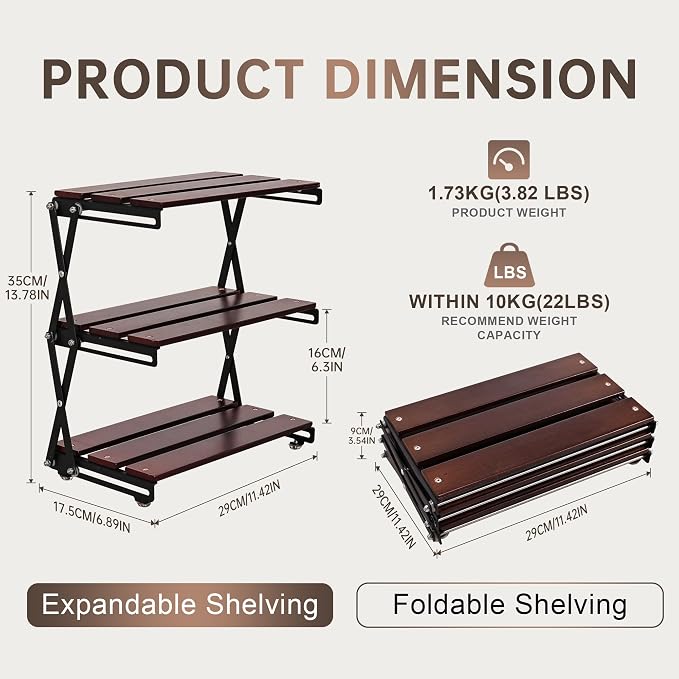Desk Shelf Organizer 3 Tiers Wood Compact Desk Organizer Storage Rack Metal Frame Office Desk Shelf Organizers,Walnut