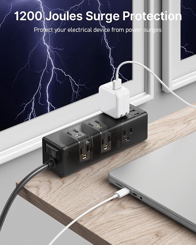 CCCEI Desk Clamp Power Strip with 9 Outlets, Desktop Edge Mount Surge Protector with USB-A and 45W USB-C Ports, Widely Spaced Desk Outlet Fast Charging Station, 6 FT Flat Plug, Fit 1.6 inch Table.
