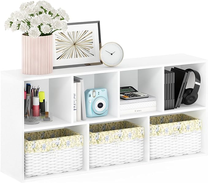 Furinno LUDER Book Shelf, 7-Cube Bookshelf, Bookcase with Open Shelves, 9.4 x 19.5 x 41.7, Easy Assembly, for Living Room, Bedroom, Home Office, White