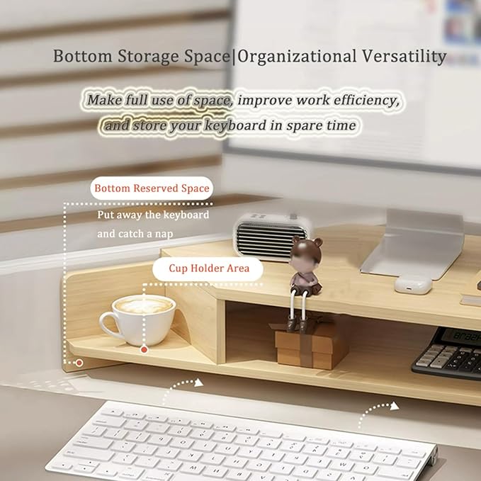 Triangle Monitor Stand Riser Combo, Desktop Corner Shelf with Cup Holder Pegboard, 2 Tier Wood Office Desk Storage Organizer for Laptop, Computer (Black)