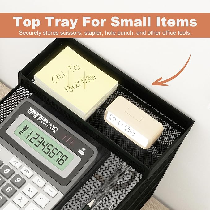 Natwind 3 Tier Stackable Paper Trays for Letter Documents, Desktop File Organizers for Office Supplies, Metal Mesh Desk Organizer,Office Organizer,Letter Trays for Home, Office, School,Black