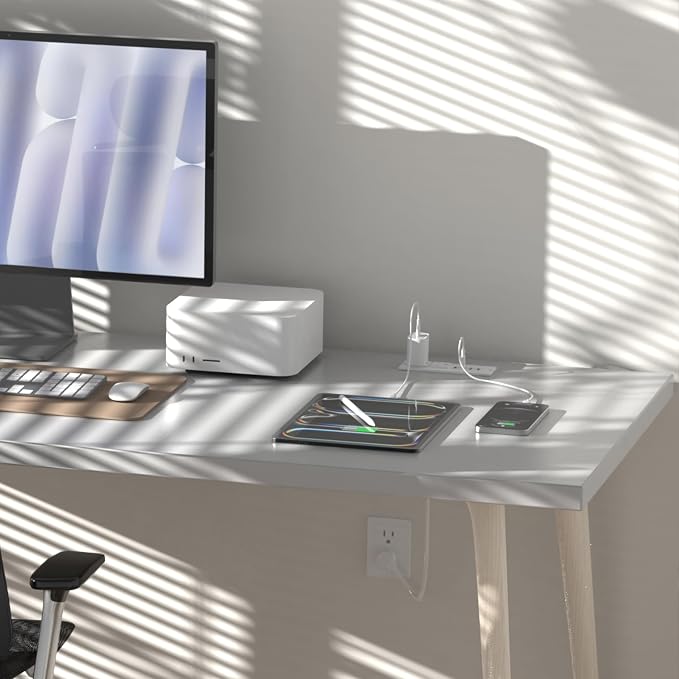 Recessed Power Strip Fast Charging Station 2 PD 65W USB C, Flush Mount Countertop Drawer Outlet, Furniture Hidden Charging Station for Side Table, End Table,2 AC Outlets (White, 6 FT Cable)