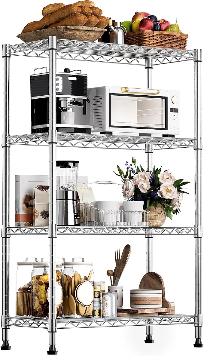 M MZG 1000 lbs Storage Shelving Steel Heavy Duty 4-Tier Utility Shelving Unit Steel Organizer Wire Rack for Home,Kitchen,Office,Chrome (13.7" D x 29.5" W x 47.2" H)