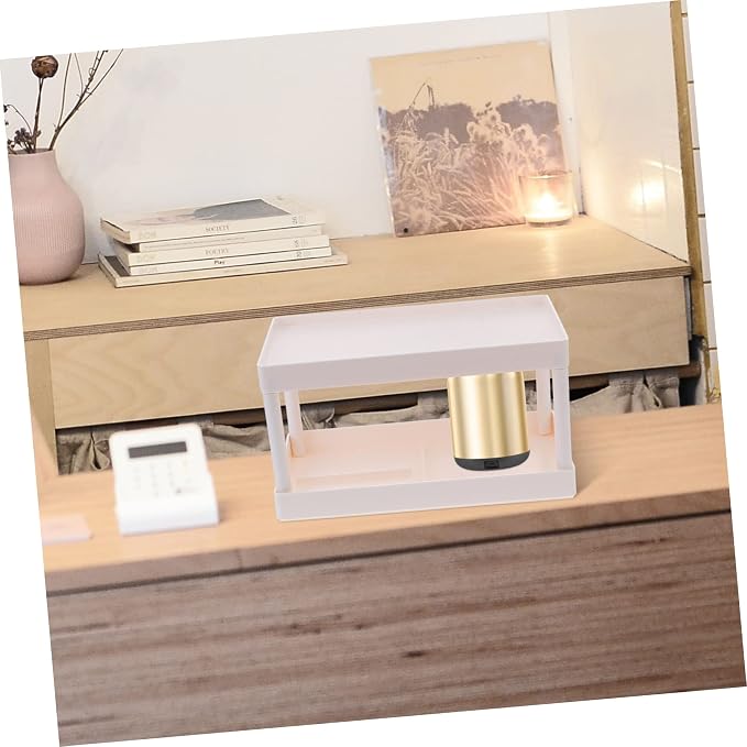 Ciieeo Space-Saving Storage Rack Desk Organizer Corner Shelf Desk Storage Cabinet Pantry Organizer Desktop Stationery Rack Household Stationery Container Sundries Pp White Material