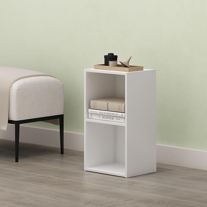 Hagen 2-Tier Open Shelf Storage Organizer, Bookcase, Bookshelf, for Living Room and Home Office, White