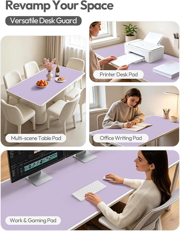 YSAGi Leather Desk Pad Protector, Office Desk Mat, Large Mouse Pad, Non-Slip PU Leather Desk Blotter, Laptop Desk Pad, Waterproof Desk Writing Pad for Office and Home (Light Purple, 55" x 24")
