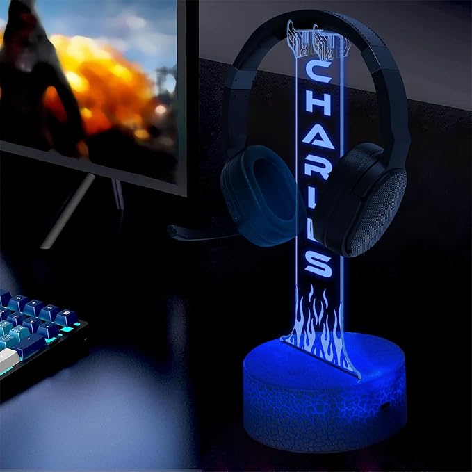 Custom Headphone Stand RGB Light, Personalized Headset Holder with Name, Gift for Gamer, Valentine Gift for Boyfriend, Gamer Room Decoration, Gifts for Him