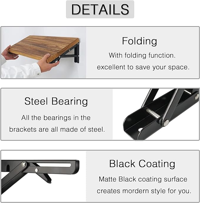 Folding Shelf Brackets - 20 Inch 4 Pcs Heavy Duty Metal Collapsible Shelf Bracket, DIY Wall Mounted Shelf Bracket, Space Saving for Bench Table