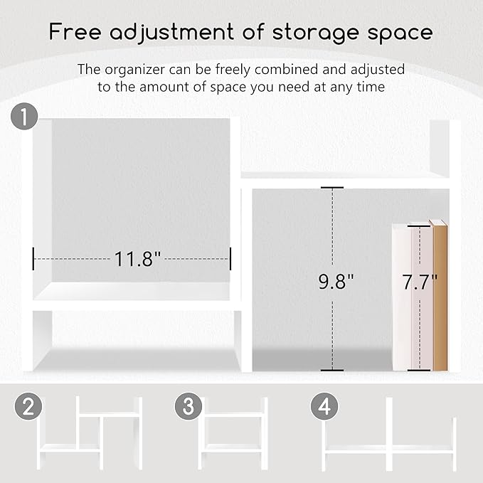 Jerry & Maggie Desktop Organizer Office Storage Rack Adjustable Wood Display Shelf Free Style Double H, Multi-Functional Mini Bookshelf for Desk Natural Stand (White/2 Pack)