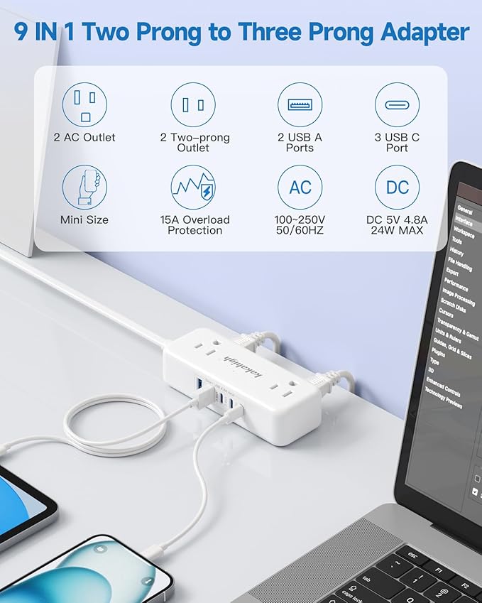 US to Japan Adapter, 1875W 2 Prong Extension Cord 3 FT with 180 Rotating Flat Plug, Type A Travel Adaptor for USA to Japanese Tokyo Canada Mexico Philippines Peru China Colombia