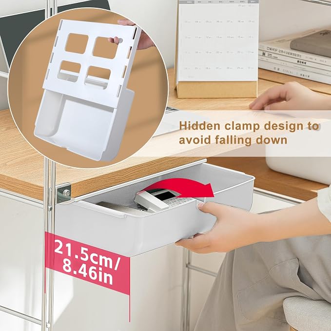 FRETONBA Large Under Desk Drawer Slide Out Organizer, Self-Adhesive Hidden Under Table Storage Drawer, Desk Drawer Attachment for Home Office Kitchen, White