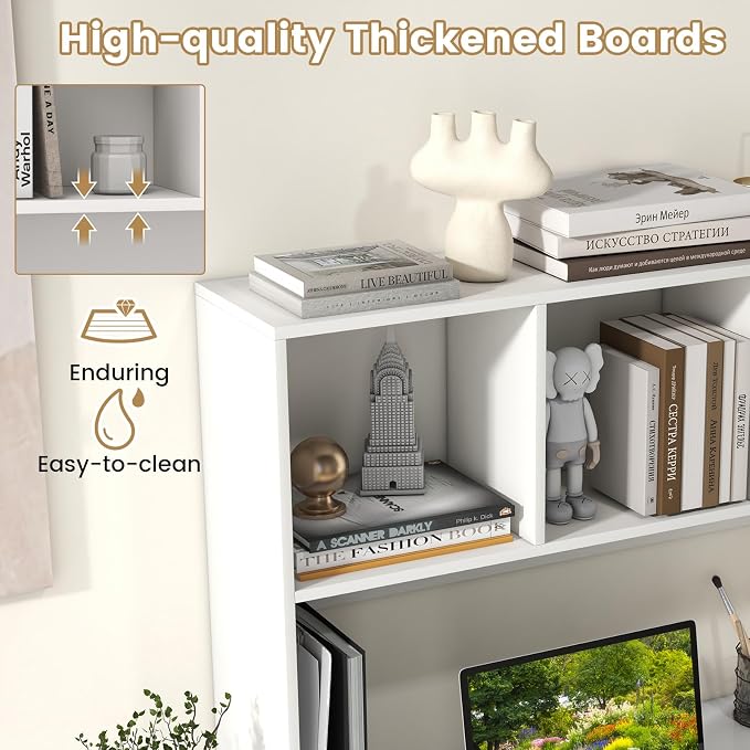 Giantex Desktop Bookshelf, Countertop Storage Hutch with 4 Shelves for Computer Desk, Dressing Tabletop Display Rack, Multipurpose Desk Hutch Storage Organizer for Home Office Dorm, White