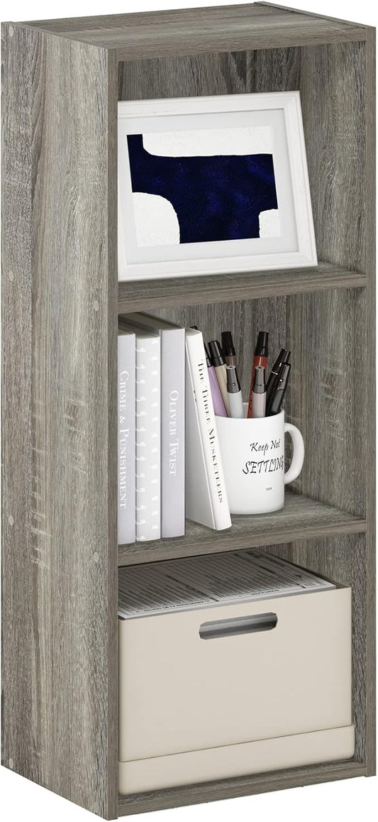 Furinno LUDER Book Shelf, 3-Cube Bookshelf, Bookcase with Open Shelves, 9.3 x 12 x 31.5, Easy Assembly, for Living Room, Bedroom, Home Office, French Oak