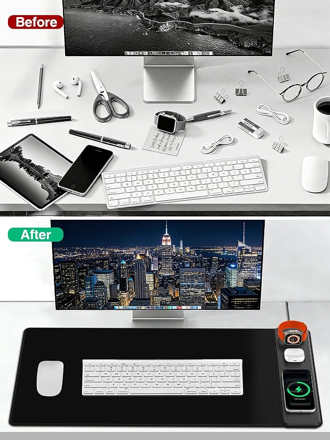 Mouse Pad with Magnetic Wireless Charging, Large Desk Mat, Non-Slip Mouse Mat, Keyboard Pad for Gaming, Desk, Office, PC