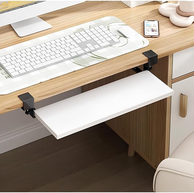 Ergonomics Desk Extender Tray 40 * 20cm Table Extender Shelf 90° Foldable Table Extender Clamp On Computer Arm Rest(White,60 * 20cm)