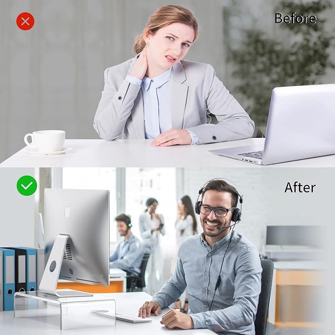 Acrylic Monitor Stand Riser L14''xW7.5''xH4'' Acrylic Laptop Stand for Desk Clear Computer Monitor Stand for Desk Accessories White Aesthetic Decorations for Office Home iMac Organizer