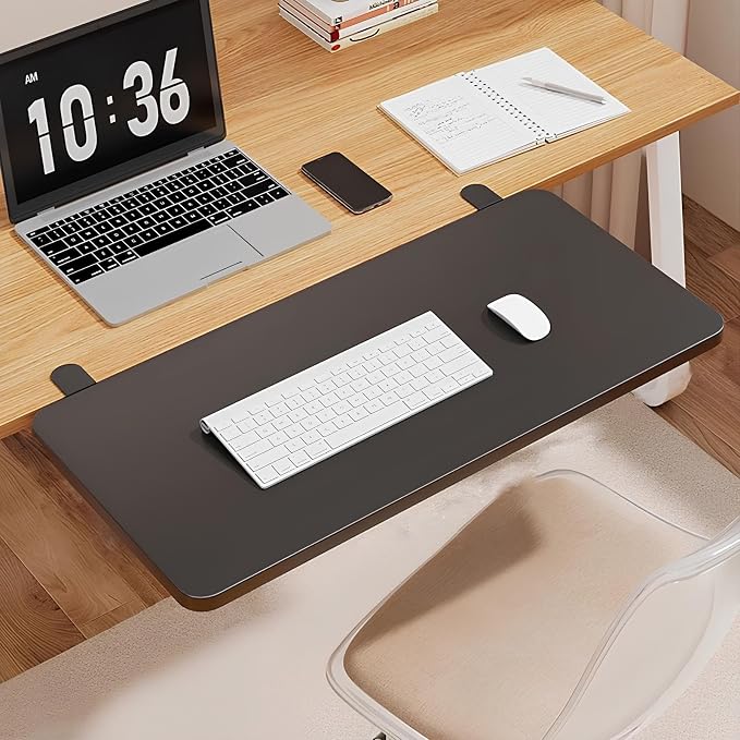 Ergonomics Desk Extender Tray 40 * 20cm Table Extender Shelf 90° Foldable Table Extender Clamp On Computer Arm Rest(Black,60 * 25cm)