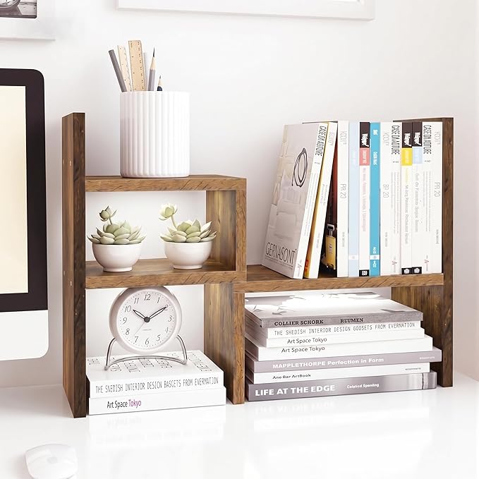 Jerry & Maggie - Desktop Organizer Office Storage Rack Adjustable Wood Display Shelf, Birthday Gifts Toy Home Decor Free Style Rotation Display True Natural Stand Shelf (Natural Wood Tone)