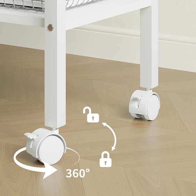 2 Tier Printer Stand with Storage, Under Desk Printer Table, Space-Saving Printer Table with Locking Wheels, Rolling Printer Cart for Home Office, White