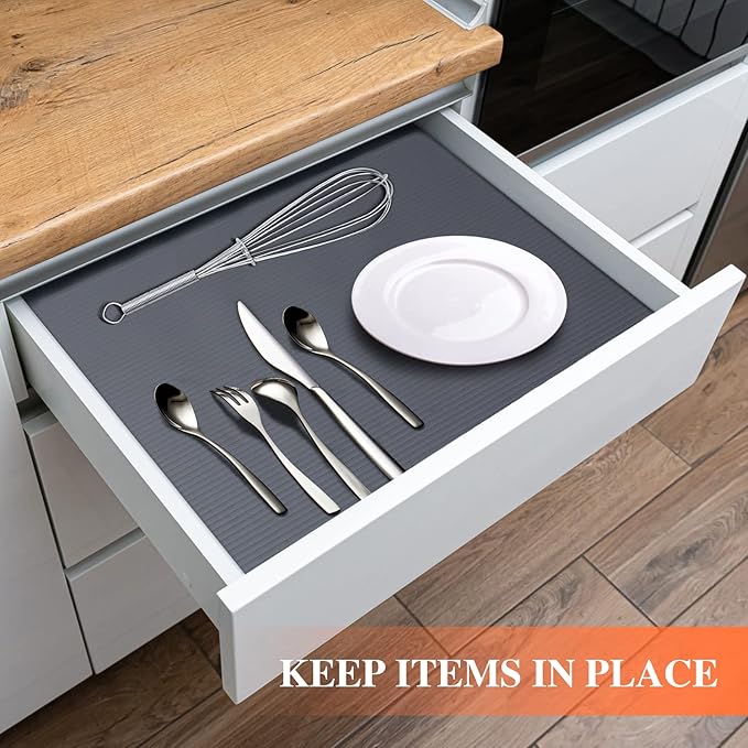 Mcrbeay Shelf Liners for Kitchen Cabinets, 12" x 120", Non Adhesive Shelf Liner, Non-Slip Kitchen Drawer Liners, Waterproof Durable Cabinet Liners for Shelves, Pantry, Dark Gray