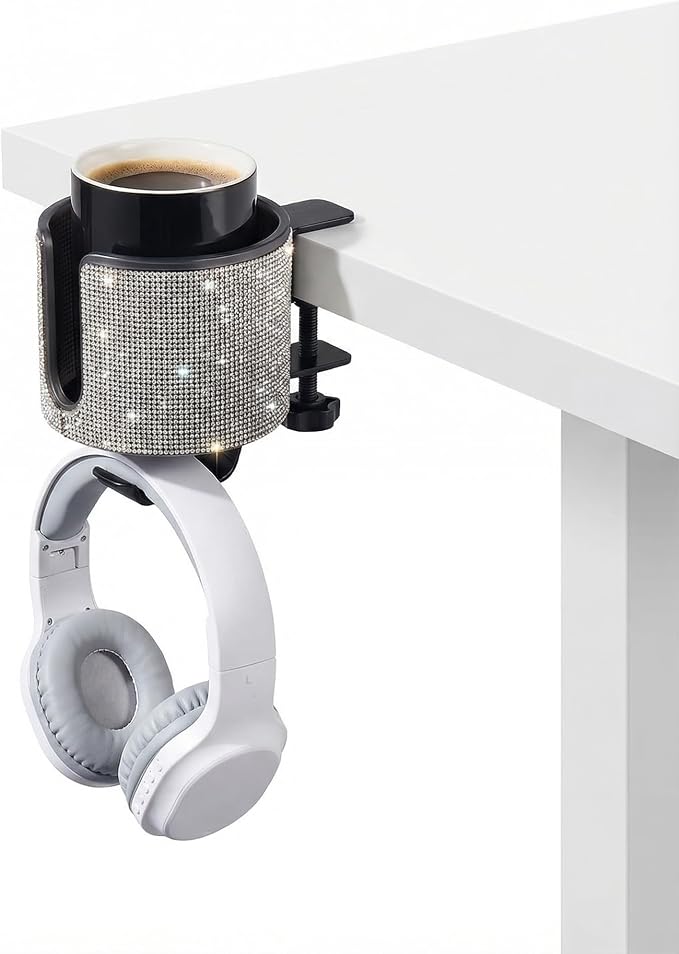 Luxury 2-in-1 Desk Cup Holder with Headphone Hanger for Office, Home, Gaming(Bling Bling)